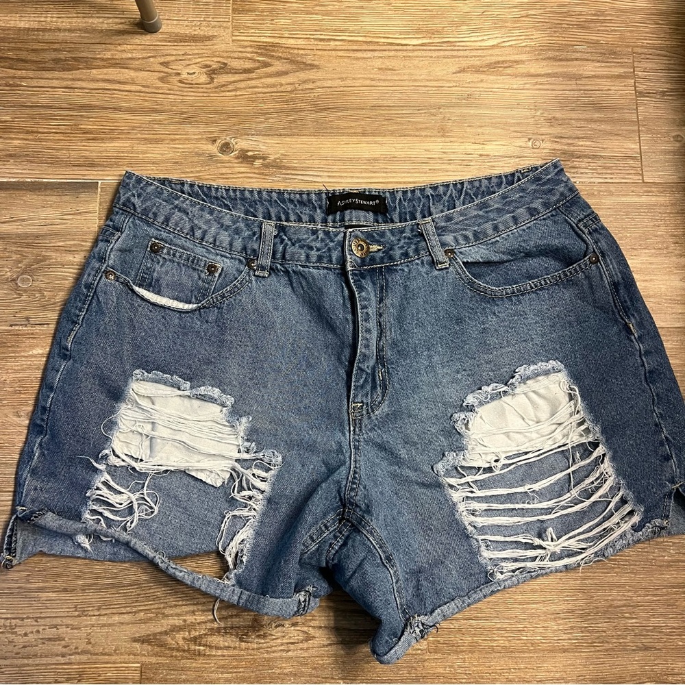 Ashley Stewart Blue Ripped Jean Shorts